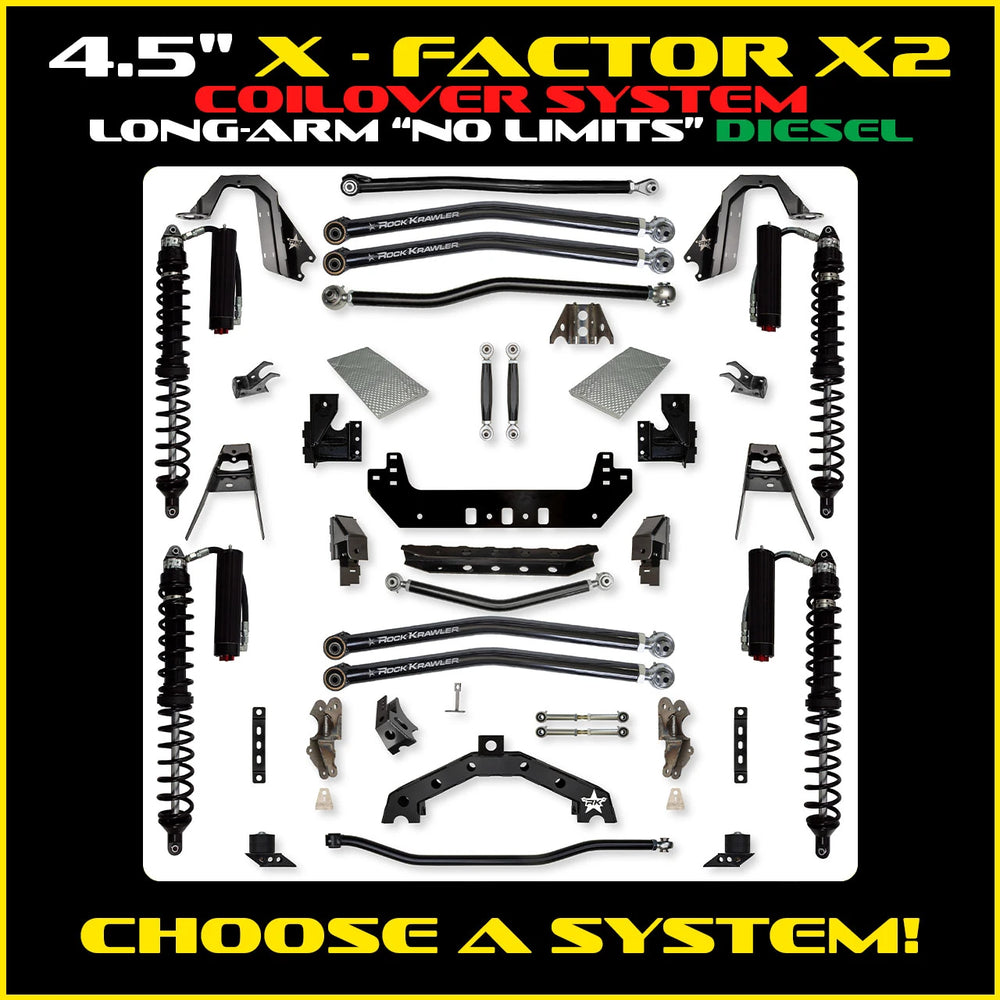 Rock Krawler 4.5 Inch X Factor X2 No Limits Long Arm - Jeep Wrangler JLU Diesel - coilover packages