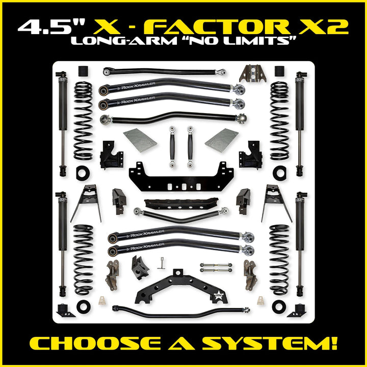 Rock Krawler 4.5 Inch X Factor X2 No Limits Long Arm - Jeep Wrangler JLU 4-Door
