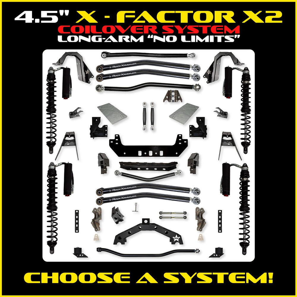 Rock Krawler 4.5 Inch X Factor X2 No Limits Long Arm - Jeep Wrangler JL 2-Door - coilover packages