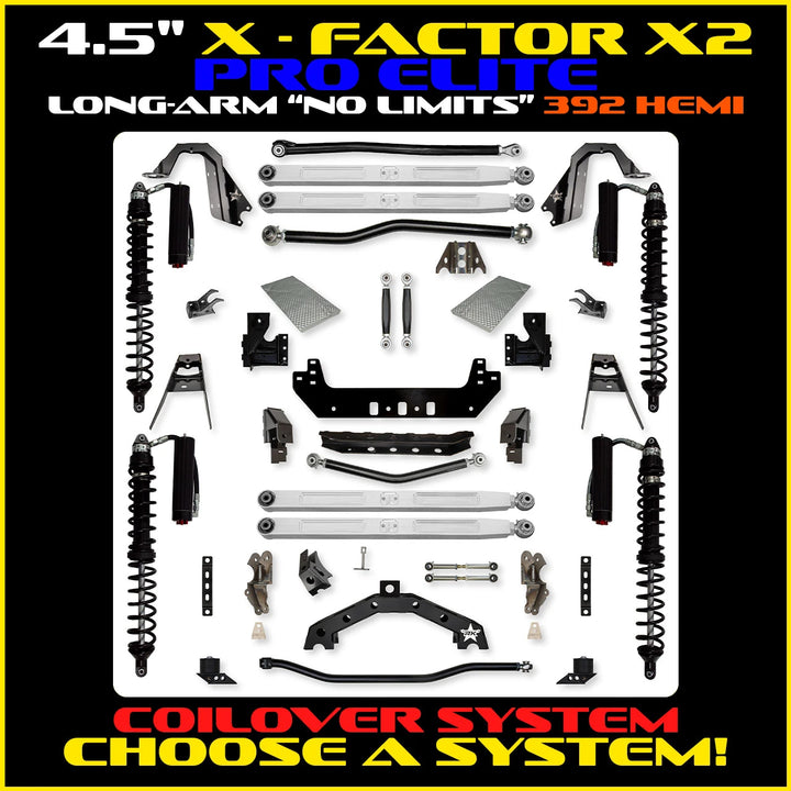 Rock Krawler 4.5 Inch X Factor X2 Pro Elite No Limits Long Arm - JLU 392 - coilover packages