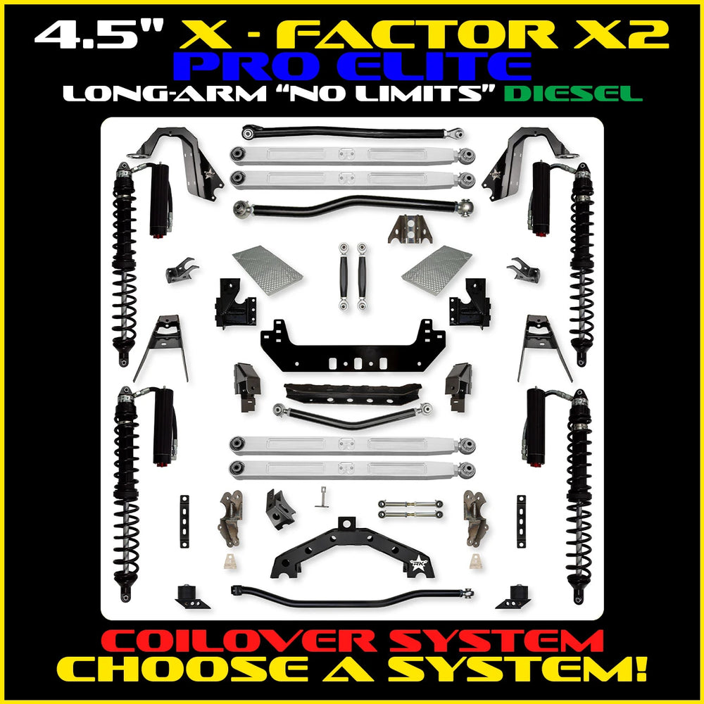 Rock Krawler 4.5 Inch X Factor X2 Pro Elite No Limits Long Arm - JLU Diesel - coilover packages