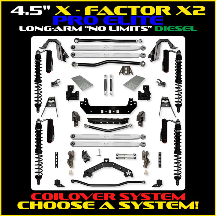 Rock Krawler 4.5 Inch X Factor X2 Pro Elite No Limits Long Arm - JLU Diesel - coilover packages