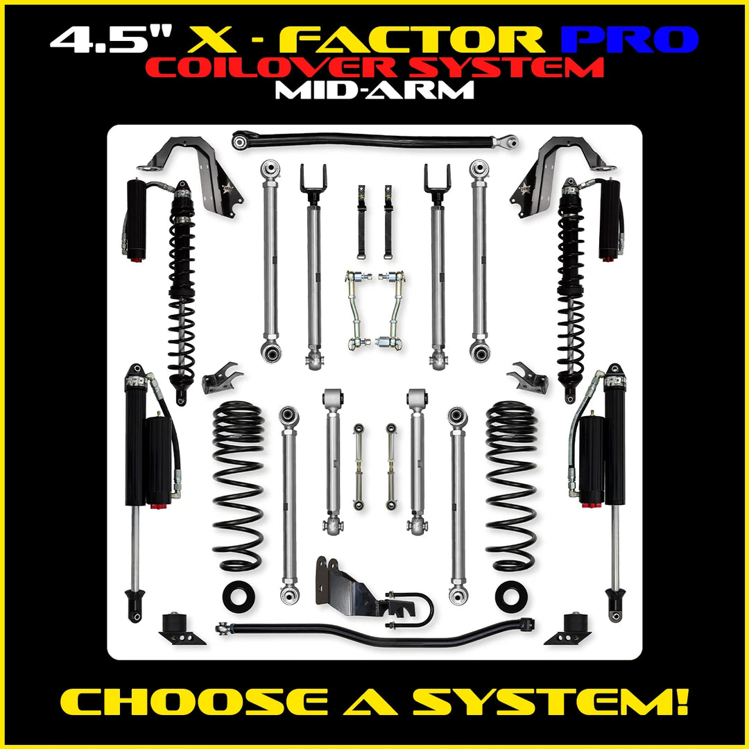 Rock Krawler 4.5 Inch X-Factor Pro Mid-Arm Lift Kit - Jeep Wrangler JLU - coilover package