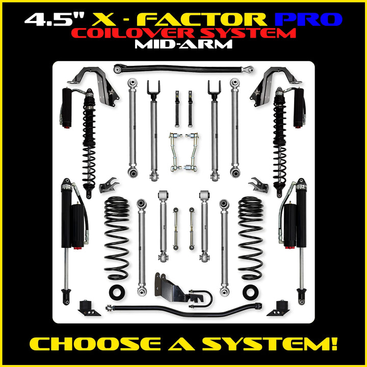 Rock Krawler 4.5 Inch X-Factor Pro Mid-Arm Lift Kit - Jeep Wrangler JLU - coilover package