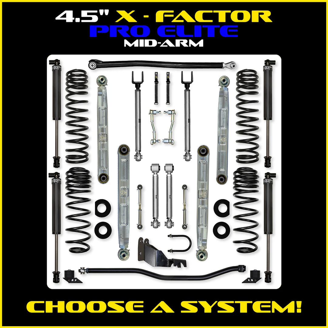 Rock Krawler 4.5 Inch X-Factor Pro Elite Mid-Arm Lift Kit - Jeep Wrangler JL - coilover package