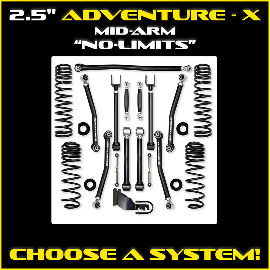JLU 2.5" Adventure - X Mid-arm "No-Limits" System - Gas 4 Door Rubicon