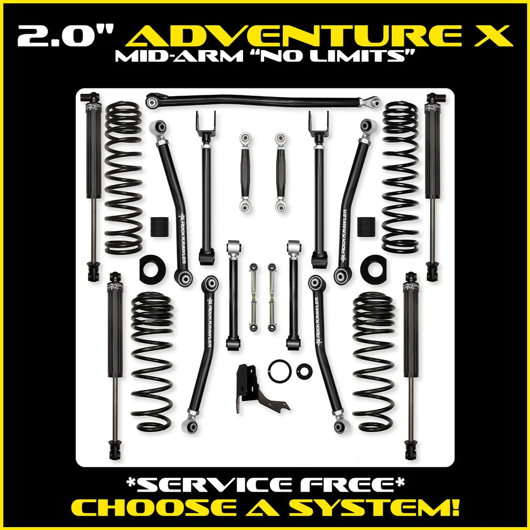 Rock Krawler 2.0 Inch Adventure-X No Limits Mid Arm System - 2020+ Gladiator JT - kit photo