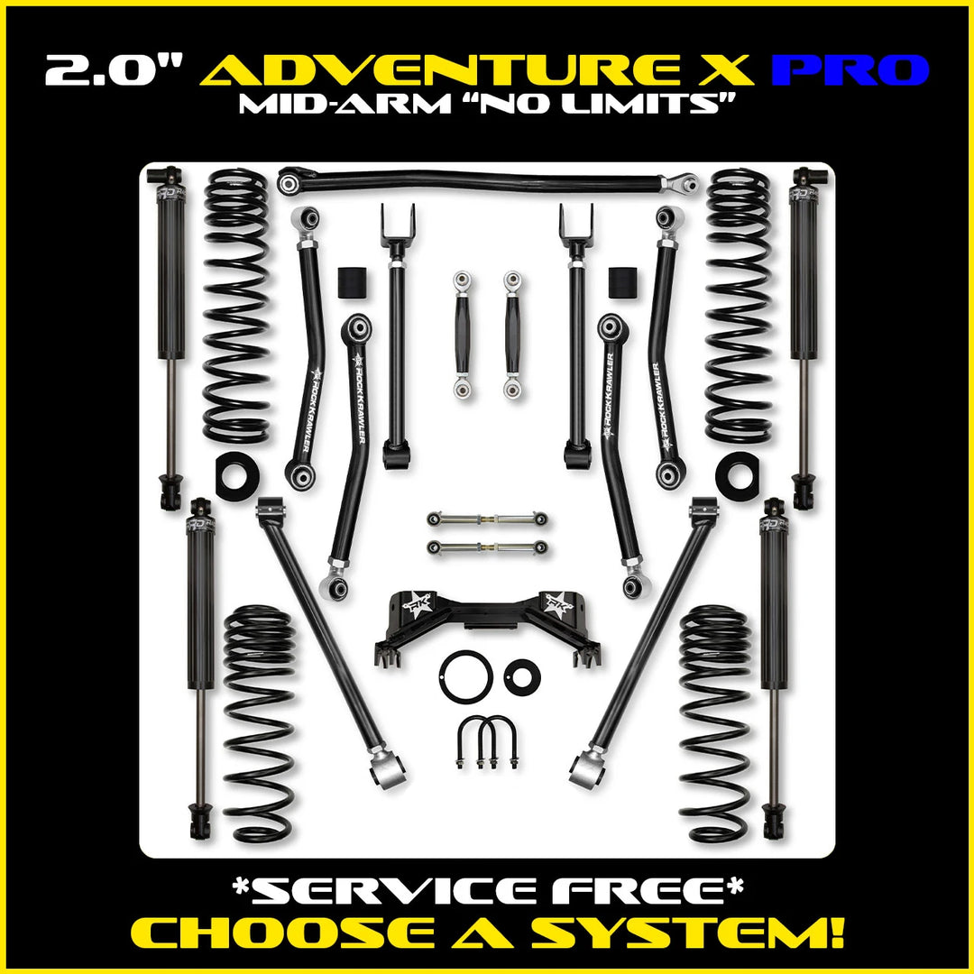 Rock Krawler 2.0 Inch Adventure-X Pro No Limits Mid Arm - 2020+ Gladiator JT - kit photo