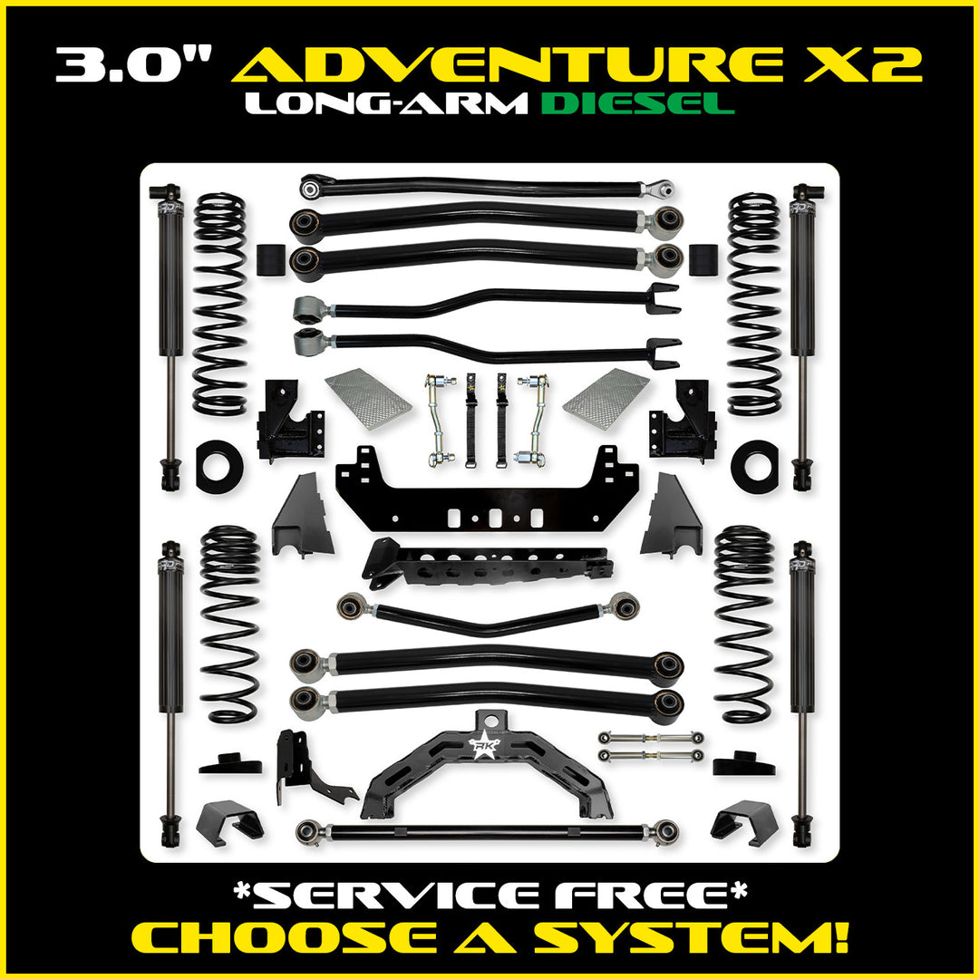 Rock Krawler 3.0 Inch Adventure-X2 Long Arm Lift Kit - 2020+ Gladiator JT - diesel kit