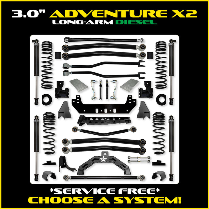 Rock Krawler 3.0 Inch Adventure-X2 Long Arm Lift Kit - 2020+ Gladiator JT - diesel kit