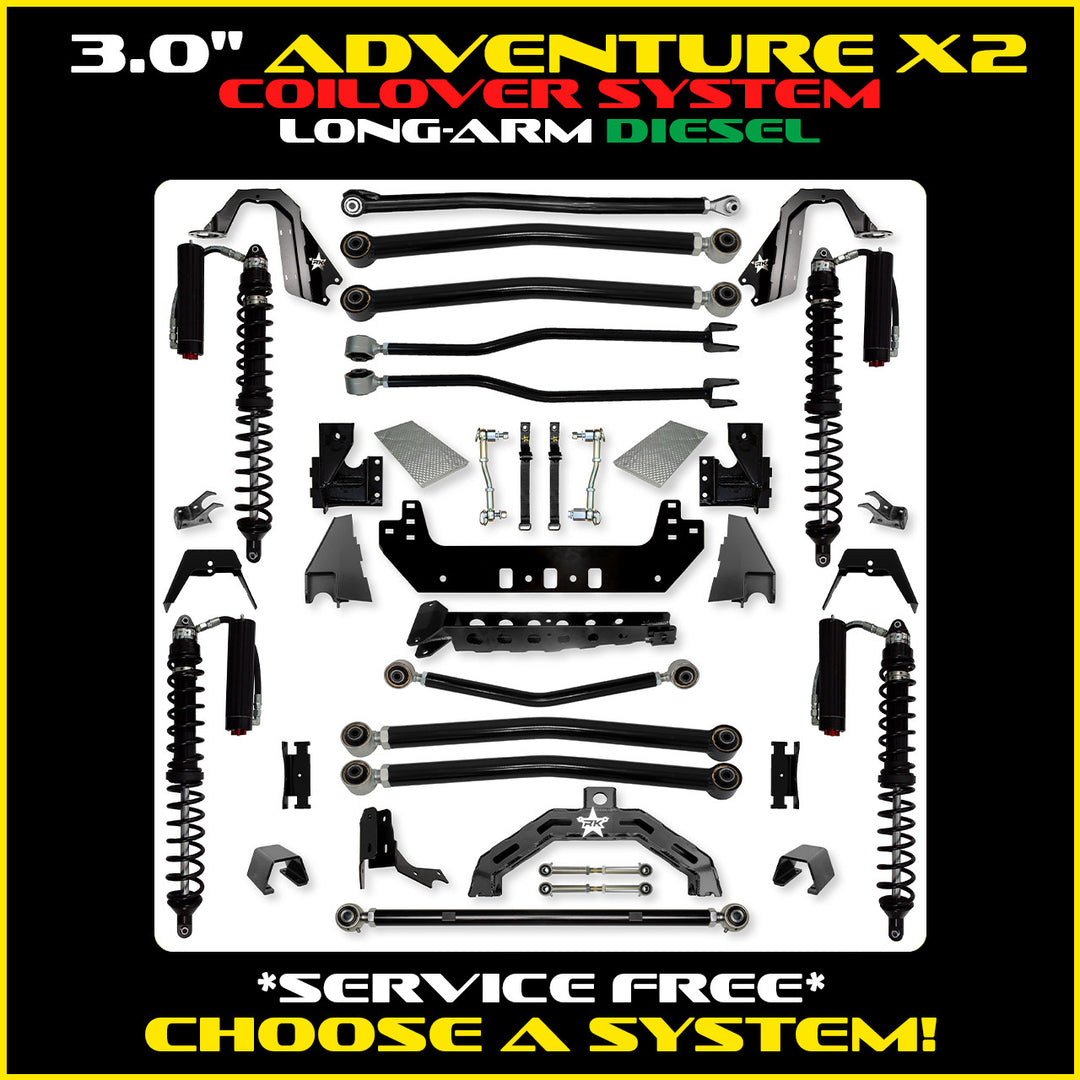 Rock Krawler 3.0 Inch Adventure-X2 Long Arm Lift Kit - 2020+ Gladiator JT - diesel coilover packages
