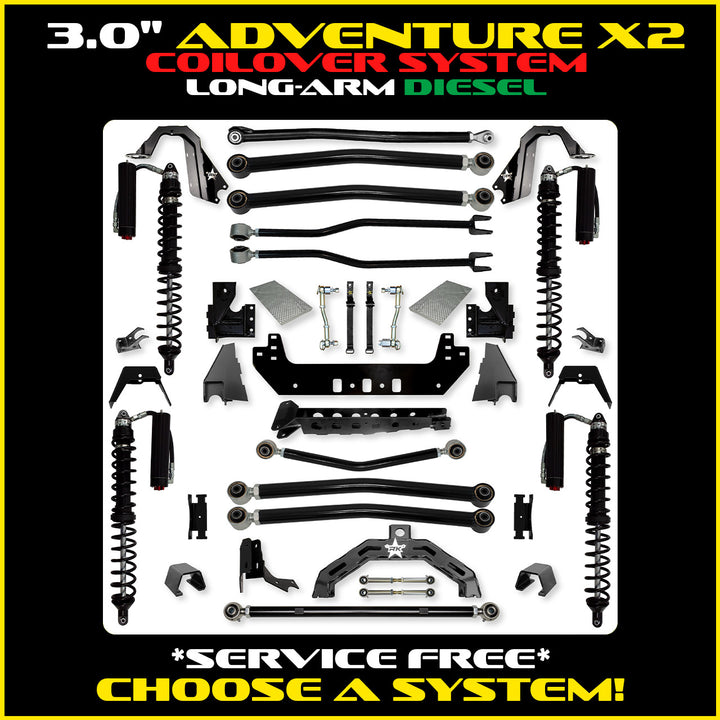 Rock Krawler 3.0 Inch Adventure-X2 Long Arm Lift Kit - 2020+ Gladiator JT - diesel coilover packages