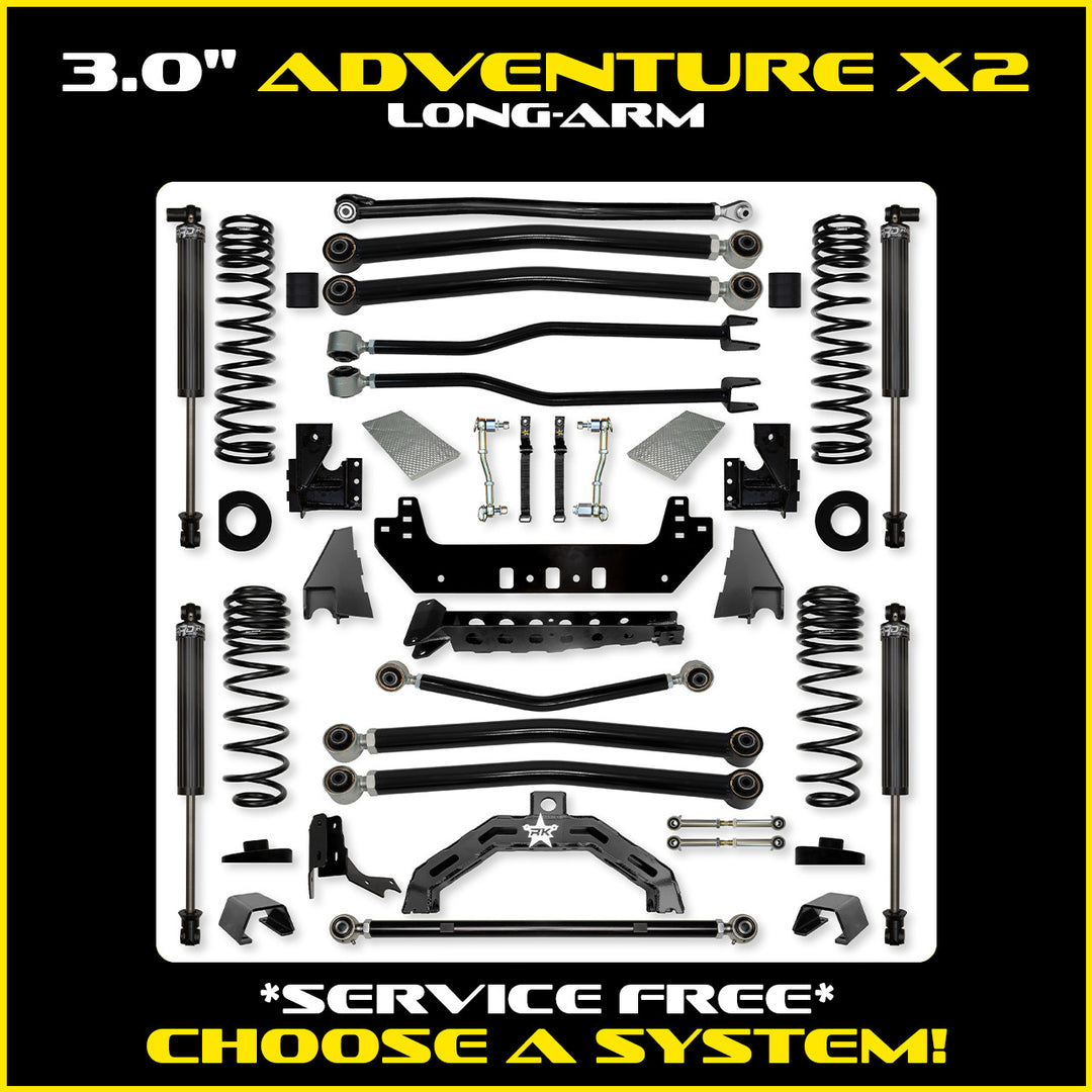Rock Krawler 3.0 Inch Adventure-X2 Long Arm Lift Kit - 2020+ Gladiator JT - kit and shock packages