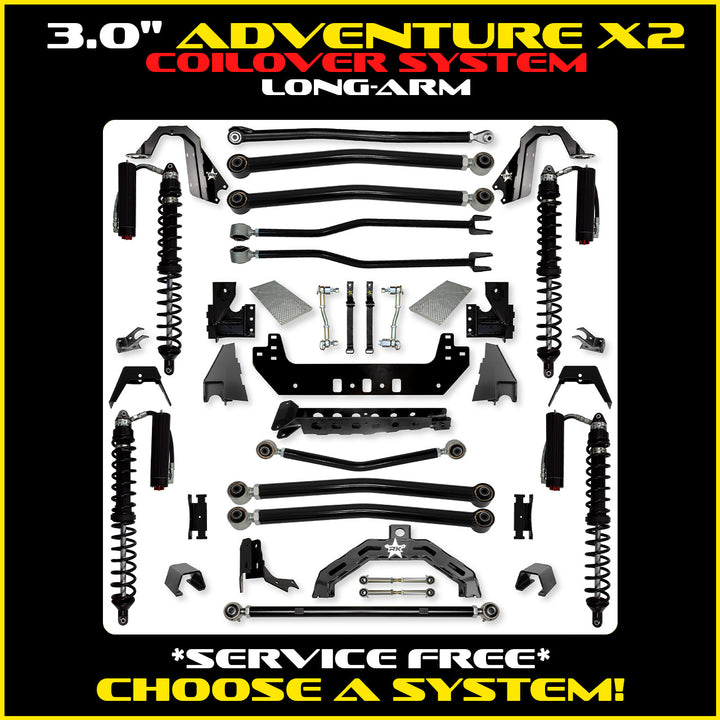Rock Krawler 3.0 Inch Adventure-X2 Long Arm Lift Kit - 2020+ Gladiator JT - coilover Comp and Trail Runner packages