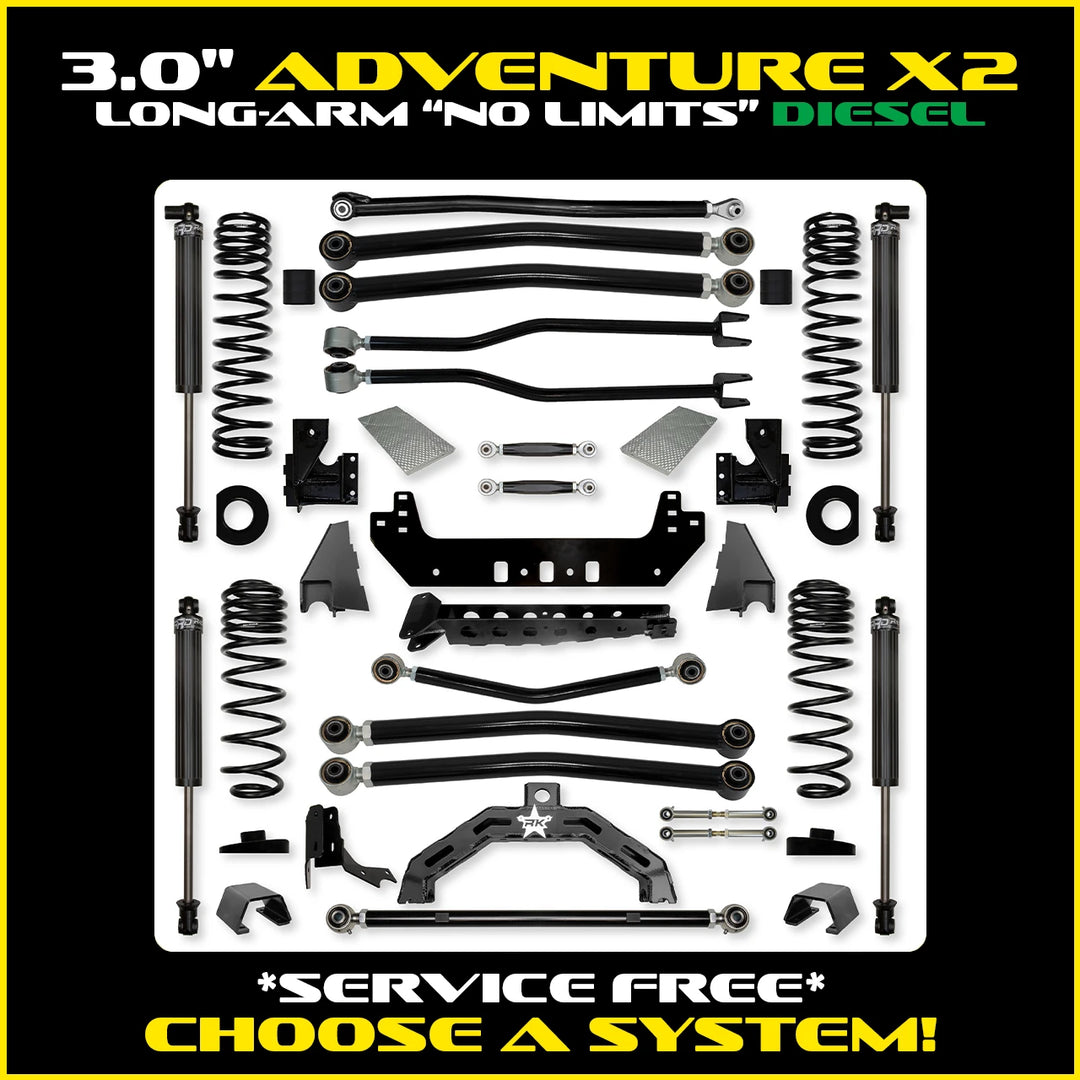 Rock Krawler 3.0 Inch Adventure-X2 No Limits Long Arm Kit - 2020+ Gladiator JT - diesel kit