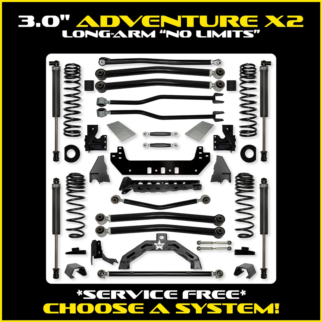 Rock Krawler 3.0 Inch Adventure-X2 No Limits Long Arm Kit - 2020+ Gladiator JT - kit and shock packages