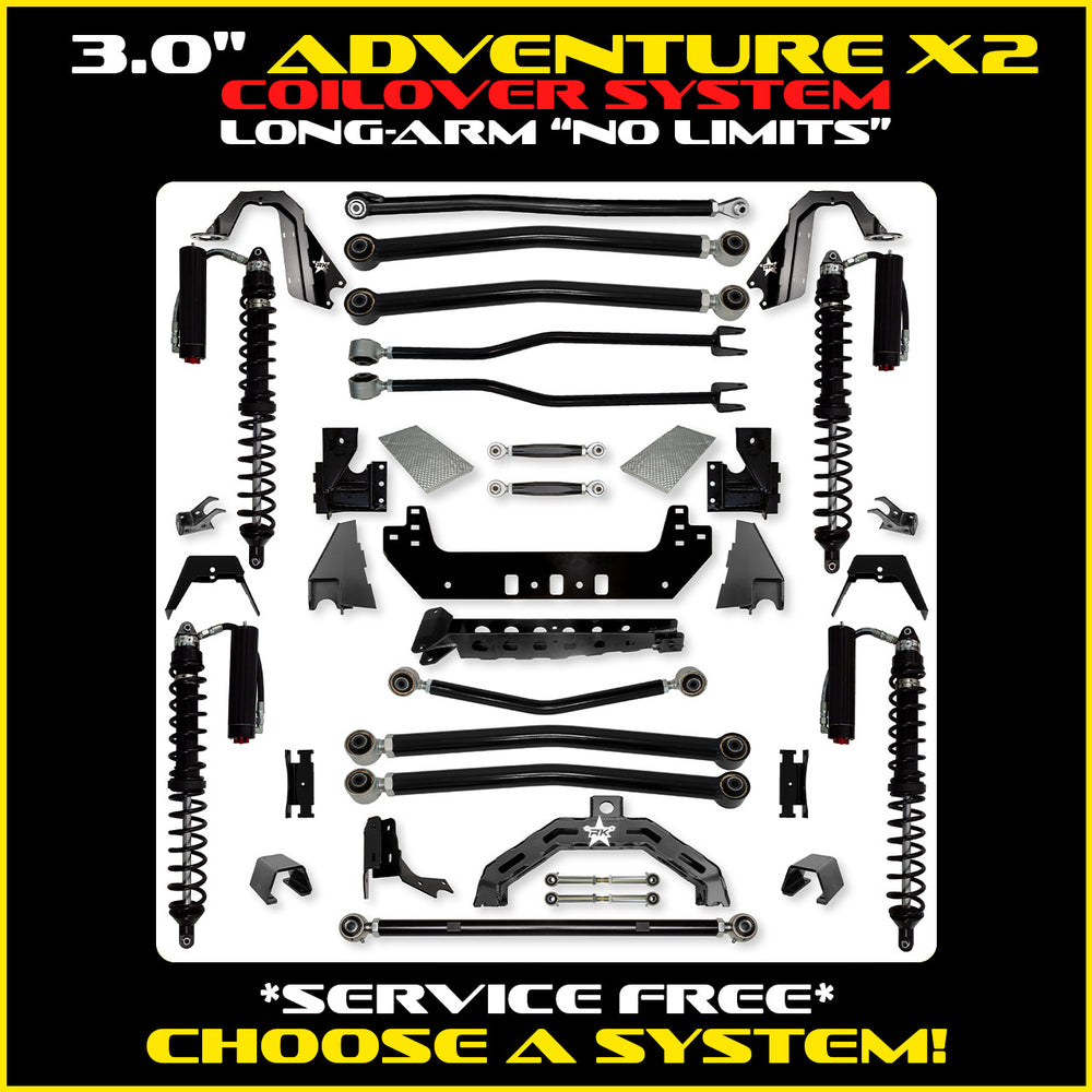 Rock Krawler 3.0 Inch Adventure-X2 No Limits Long Arm Kit - 2020+ Gladiator JT - coilover Comp and Trail Runner packages