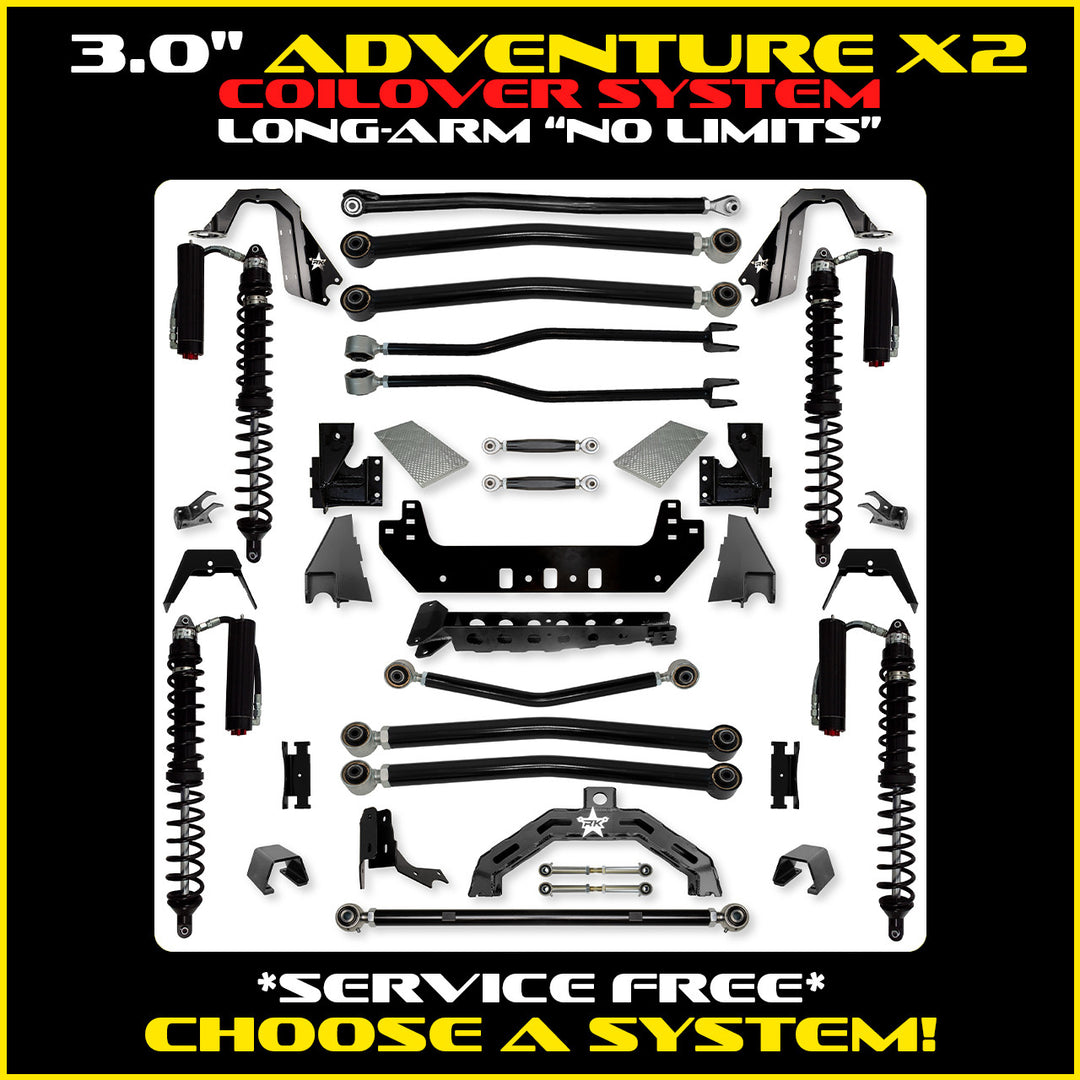 Rock Krawler 3.0 Inch Adventure-X2 No Limits Long Arm Kit - 2020+ Gladiator JT - coilover Comp and Trail Runner packages