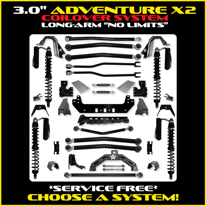 Rock Krawler 3.0 Inch Adventure-X2 No Limits Long Arm Kit - 2020+ Gladiator JT - coilover Comp and Trail Runner packages
