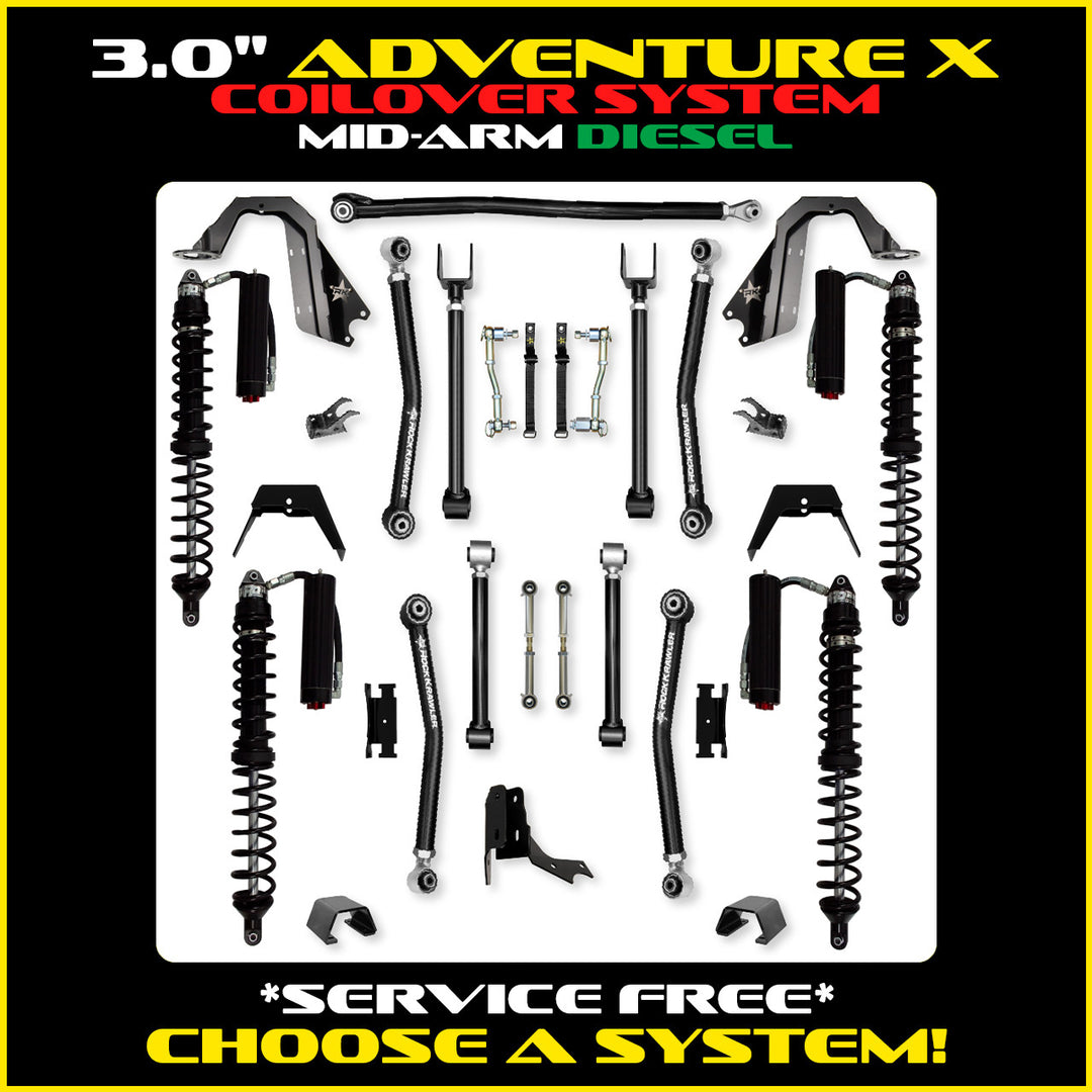 Rock Krawler 3.0 Inch Adventure-X Mid Arm Lift Kit - 2020+ Gladiator JT - diesel coilover packages