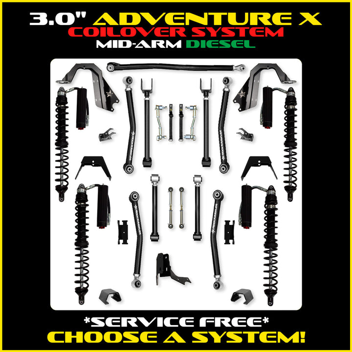 Rock Krawler 3.0 Inch Adventure-X Mid Arm Lift Kit - 2020+ Gladiator JT - diesel coilover packages