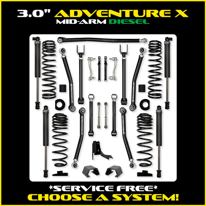 Rock Krawler 3.0 Inch Adventure-X Mid Arm Lift Kit - 2020+ Gladiator JT - diesel kit