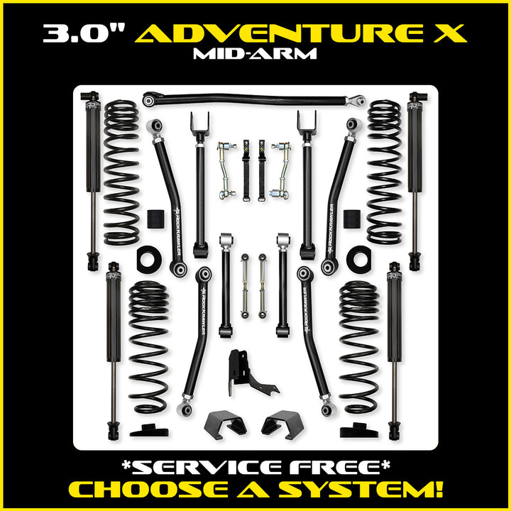 Rock Krawler 3.0 Inch Adventure-X Mid Arm Lift Kit - 2020+ Gladiator JT - kit and shock packages