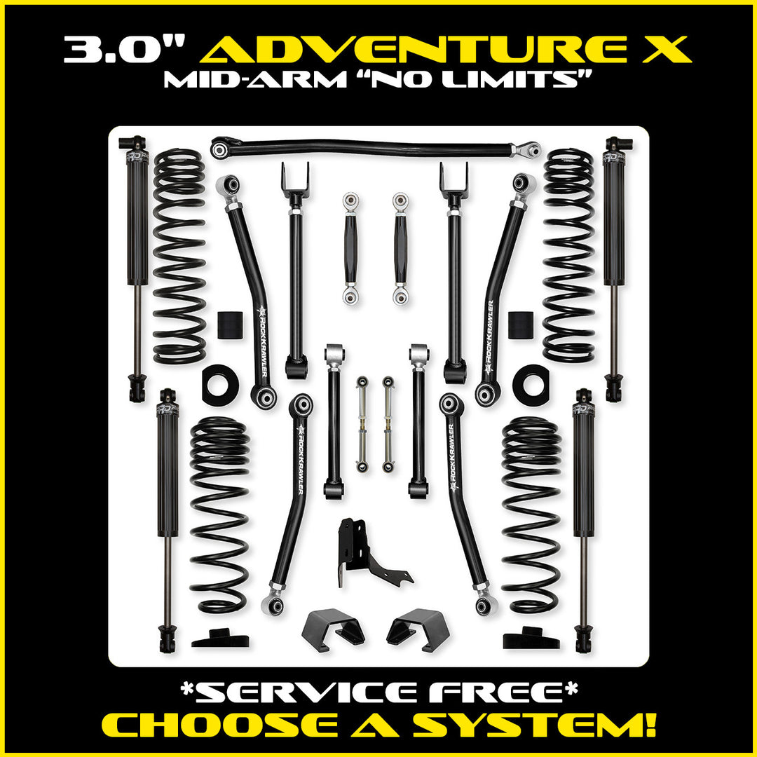 Rock Krawler 3.0 Inch Adventure-X No Limits Mid Arm Kit - 2020+ Gladiator JT - kit and shock packages