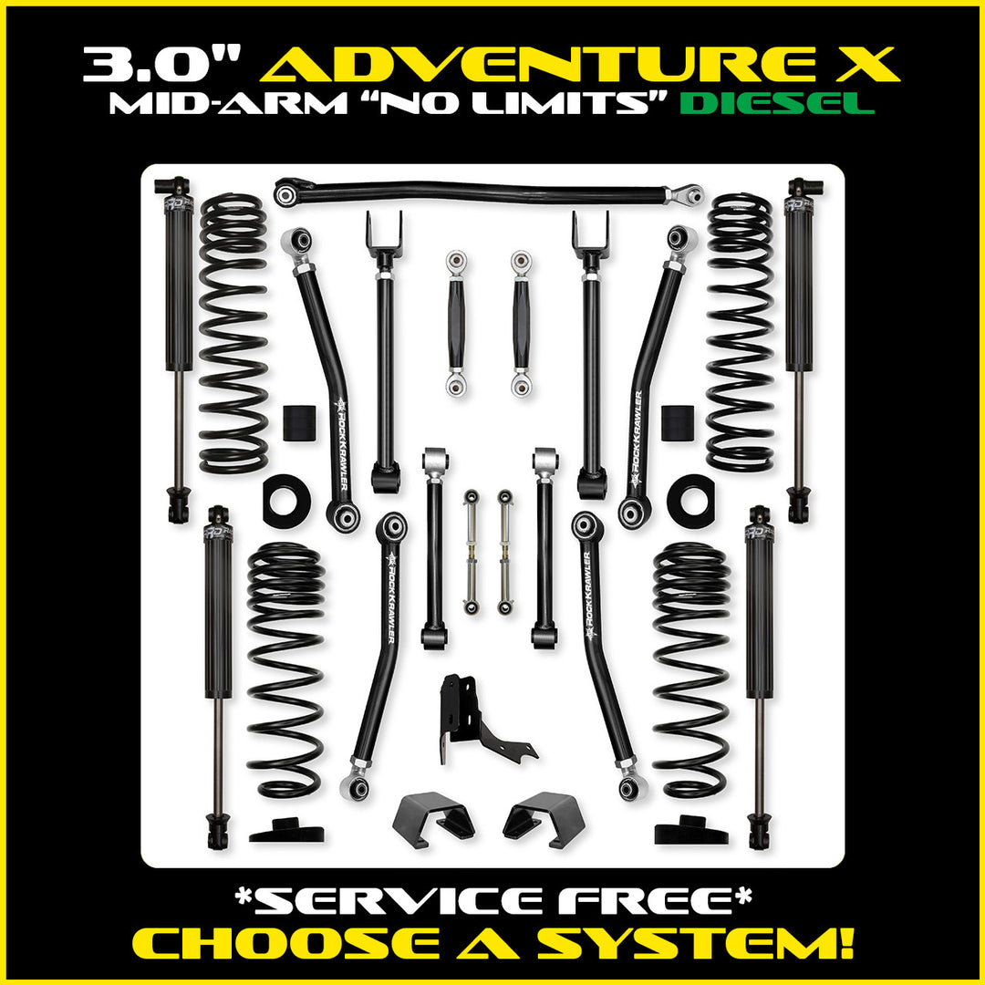 Rock Krawler 3.0 Inch Adventure-X No Limits Mid Arm Kit - 2020+ Gladiator JT - diesel kit