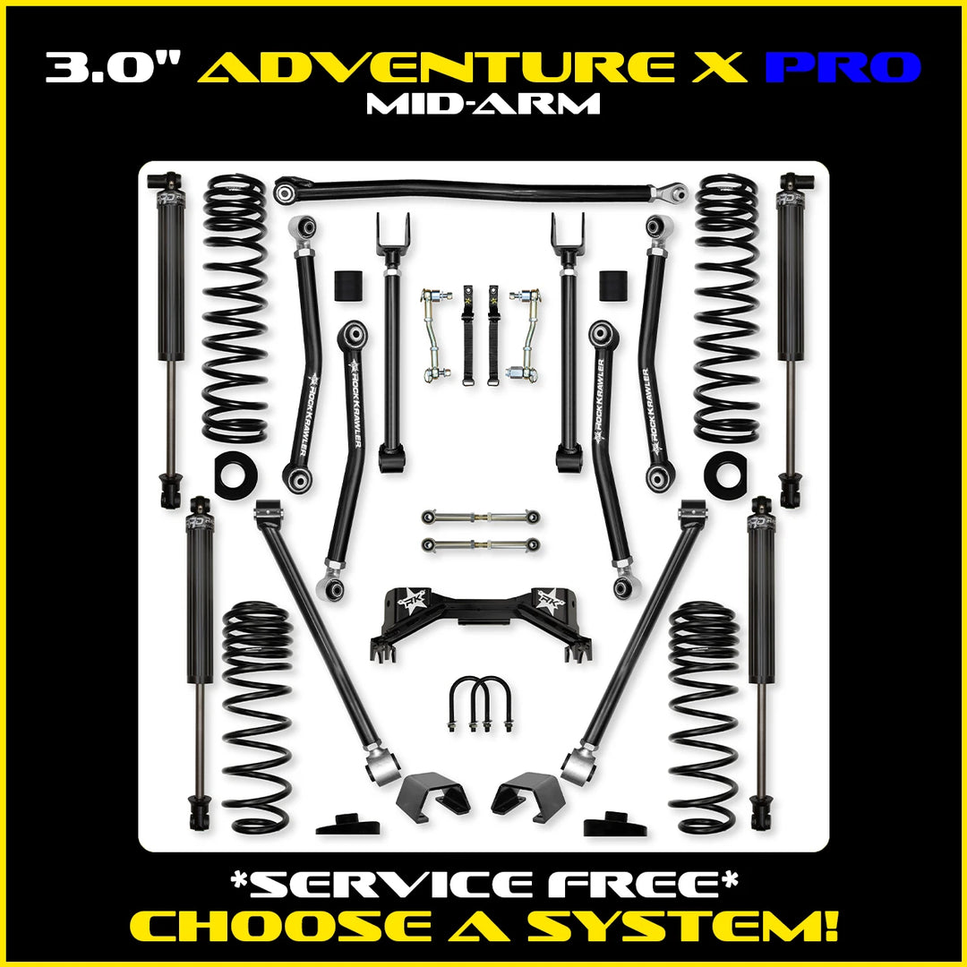 Rock Krawler 3.0 Inch Adventure-X Pro Mid Arm Lift Kit - 2020+ Gladiator JT - kit and shock packages