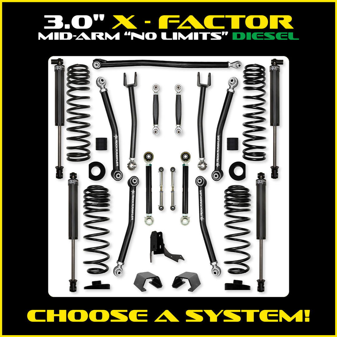 Rock Krawler 3.0 Inch X-Factor No Limits Mid Arm Lift Kit - 2020+ Gladiator JT - diesel kit