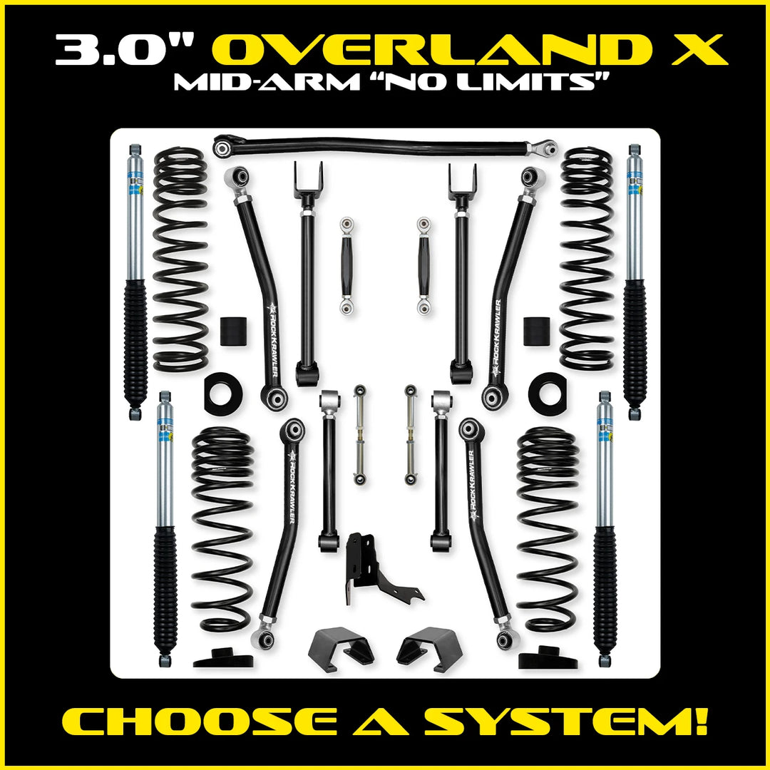 Rock Krawler 3.0 Inch Overland X No Limits Mid Arm System - 2020+ Gladiator JT - kit photo