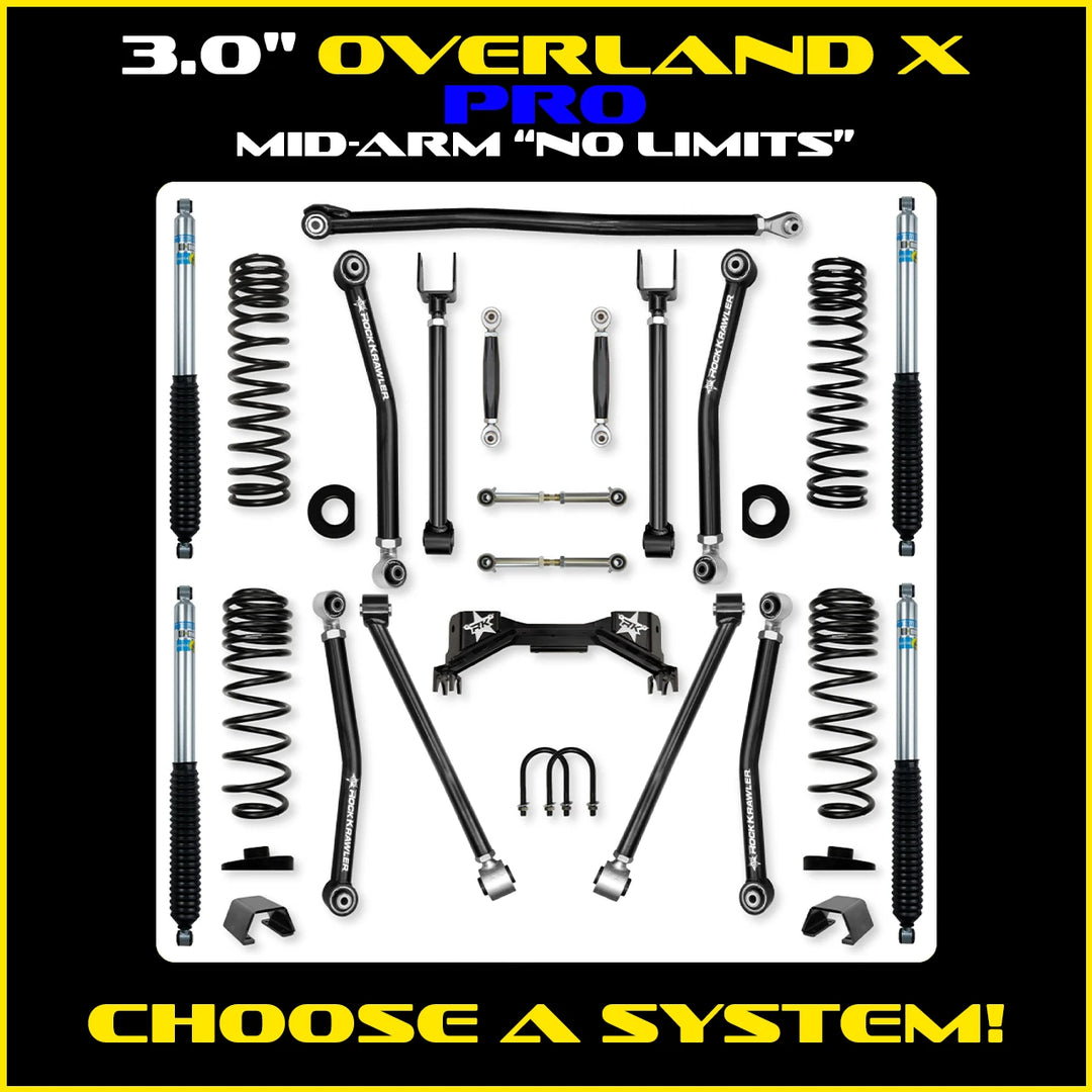 Rock Krawler 3.0 Inch Overland X Pro No Limits Mid Arm - 2020+ Gladiator JT - kit photo