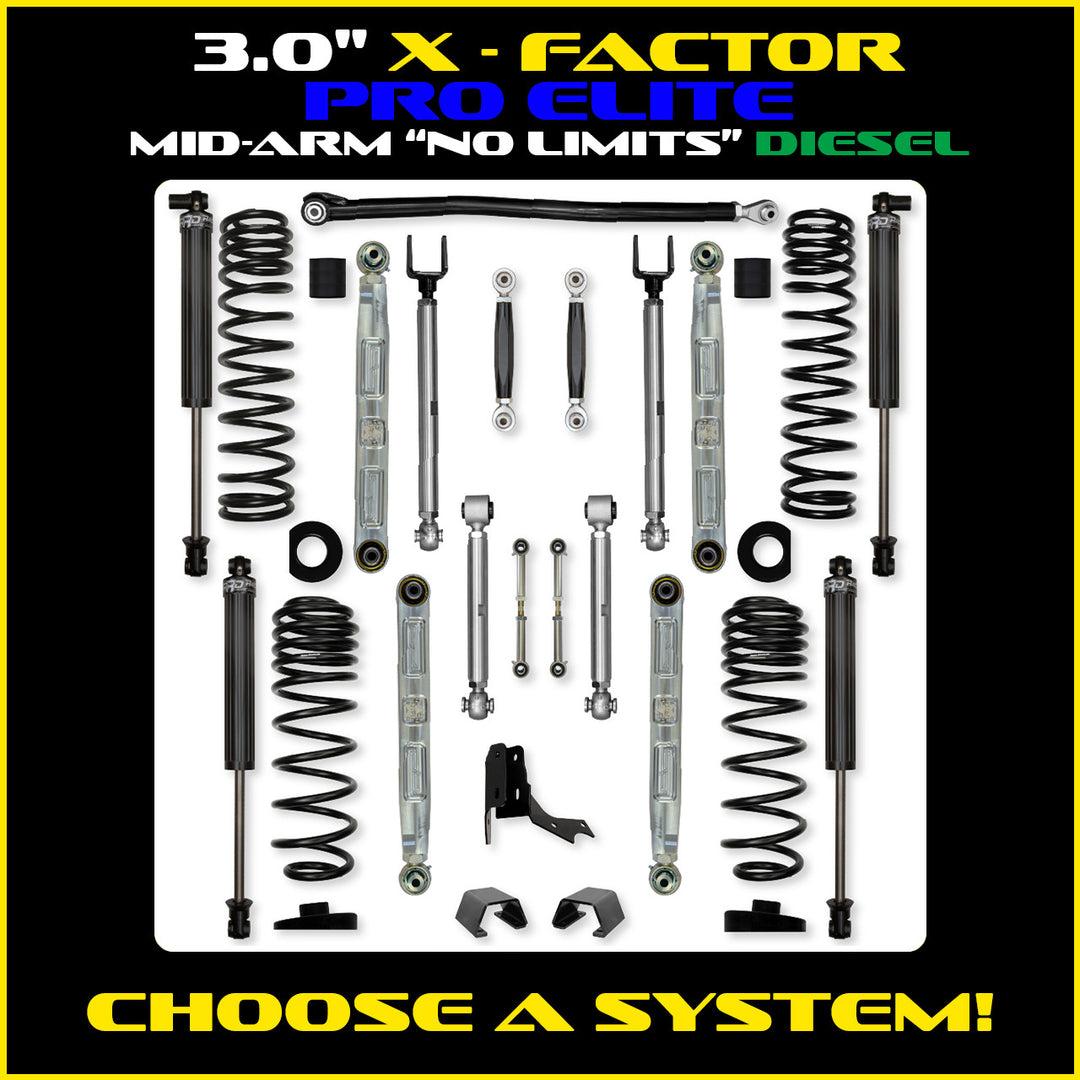 Rock Krawler 3.0 Inch X-Factor Pro Elite No Limits Mid Arm Kit - 2020+ Gladiator JT - diesel kit