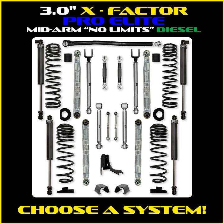 Rock Krawler 3.0 Inch X-Factor Pro Elite No Limits Mid Arm Kit - 2020+ Gladiator JT - diesel kit