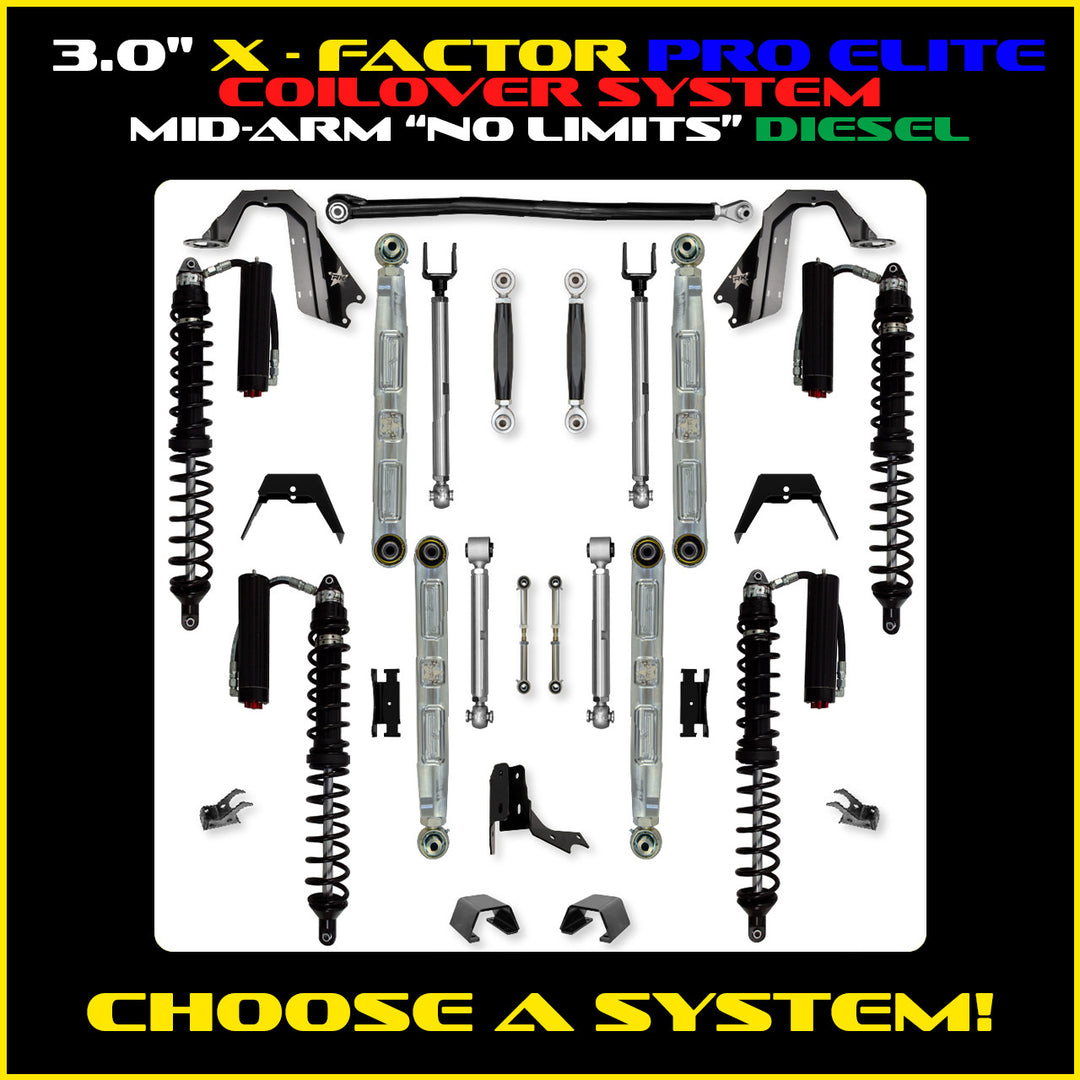 Rock Krawler 3.0 Inch X-Factor Pro Elite No Limits Mid Arm Kit - 2020+ Gladiator JT - diesel coilover packages