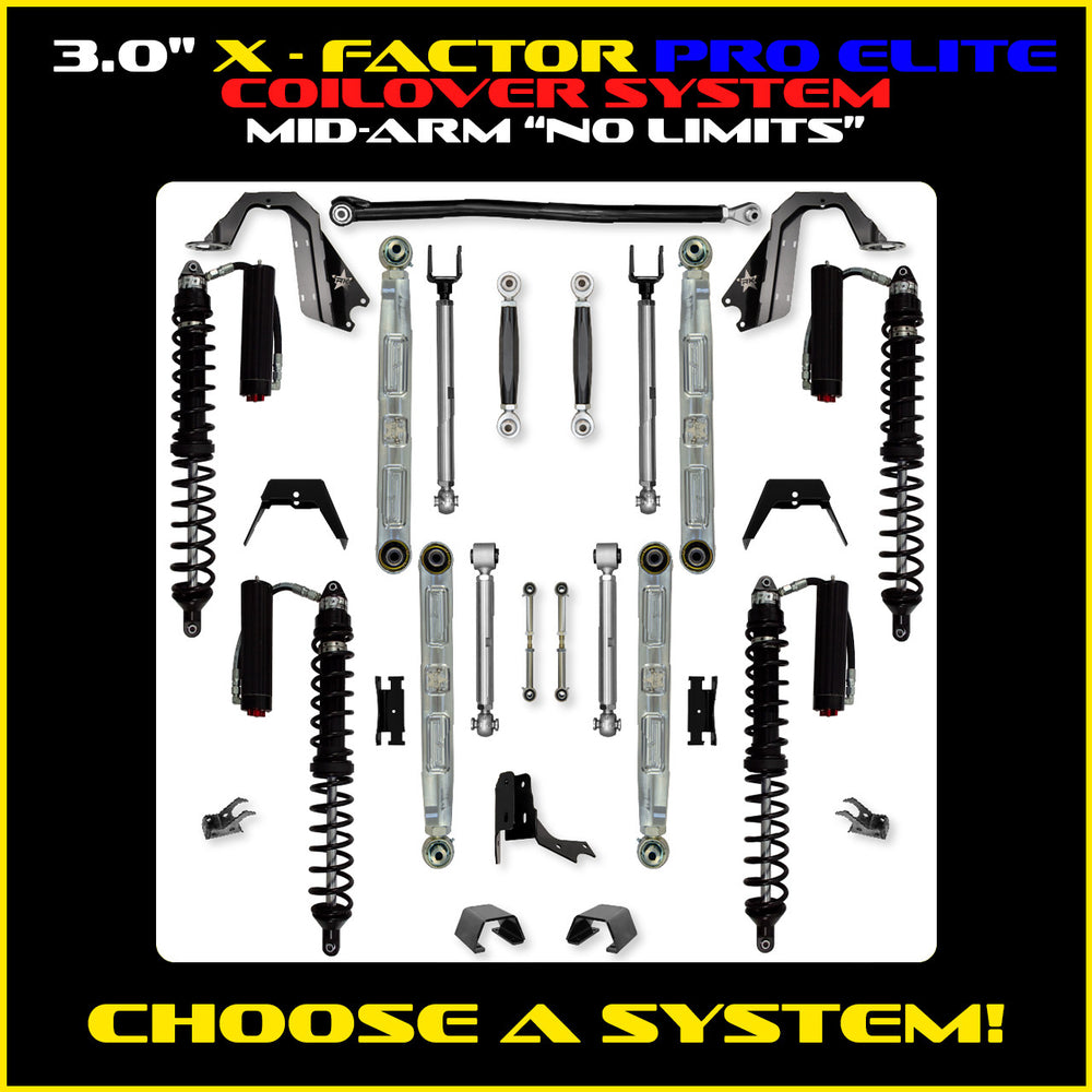 Rock Krawler 3.0 Inch X-Factor Pro Elite No Limits Mid Arm Kit - 2020+ Gladiator JT - coilover Comp and Trail Runner packages
