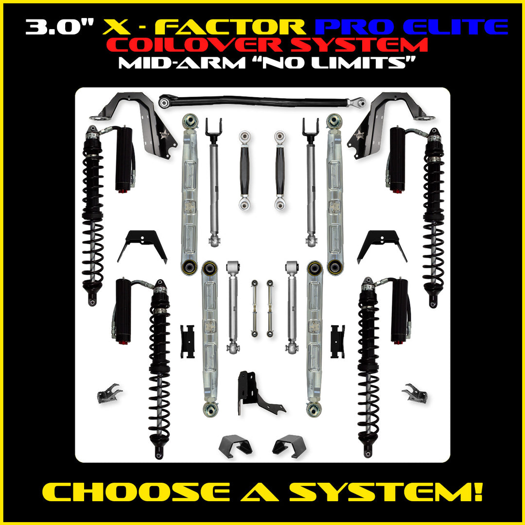 Rock Krawler 3.0 Inch X-Factor Pro Elite No Limits Mid Arm Kit - 2020+ Gladiator JT - coilover Comp and Trail Runner packages