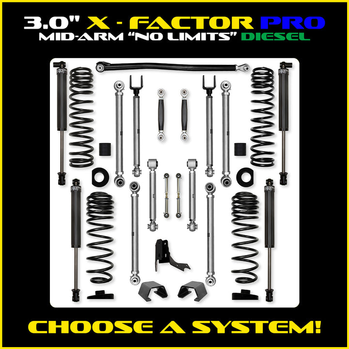 Rock Krawler 3.0 Inch X-Factor Pro No Limits Mid Arm Kit - 2020+ Gladiator JT - diesel kit