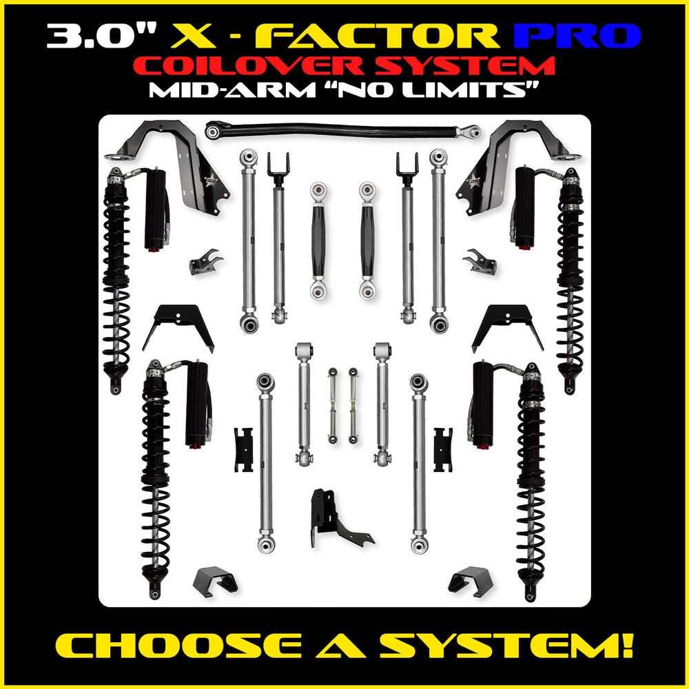 Rock Krawler 3.0 Inch X-Factor Pro No Limits Mid Arm Kit - 2020+ Gladiator JT - coilover Comp and Trail Runner packages