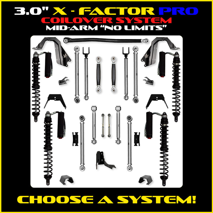 Rock Krawler 3.0 Inch X-Factor Pro No Limits Mid Arm Kit - 2020+ Gladiator JT - coilover Comp and Trail Runner packages