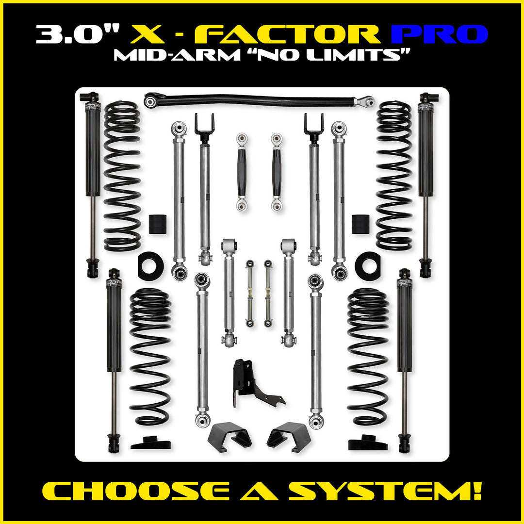 Rock Krawler 3.0 Inch X-Factor Pro No Limits Mid Arm Kit - 2020+ Gladiator JT - kit and shock packages