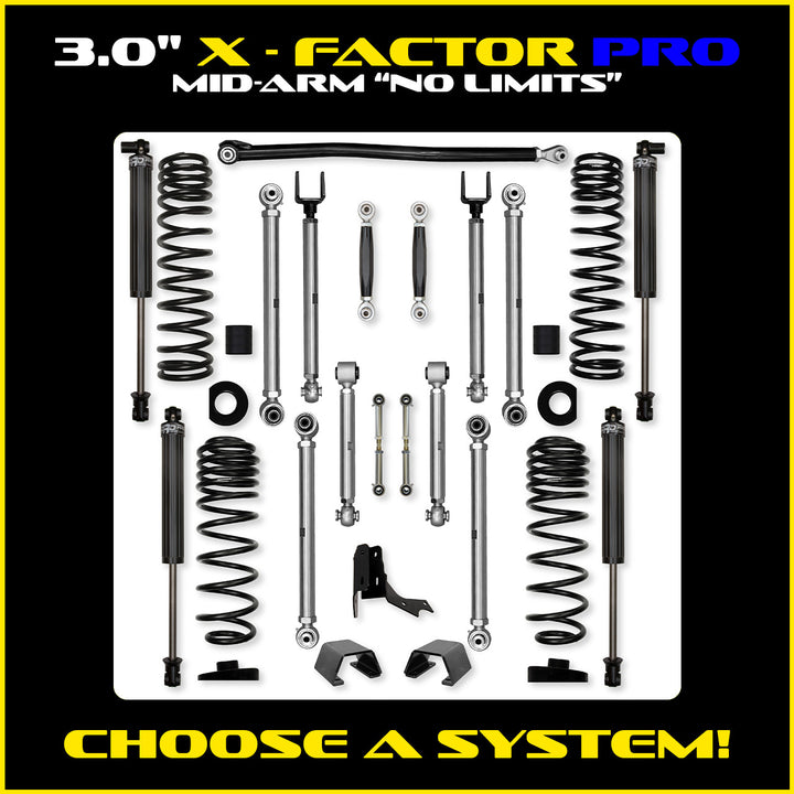 Rock Krawler 3.0 Inch X-Factor Pro No Limits Mid Arm Kit - 2020+ Gladiator JT - kit and shock packages