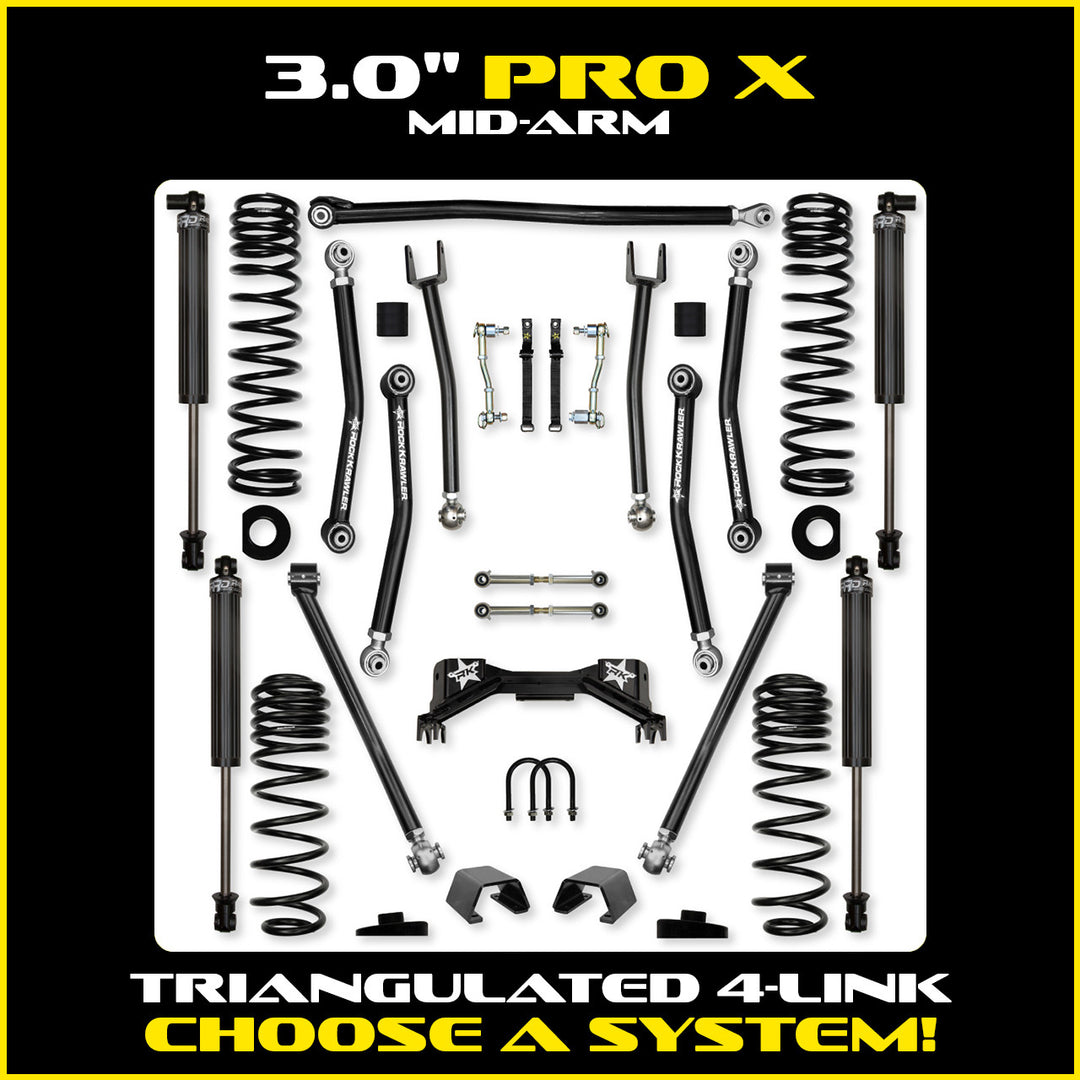 Rock Krawler 3.0 Inch Pro-X Mid Arm Lift Kit - 2020+ Gladiator JT - kit and shock packages