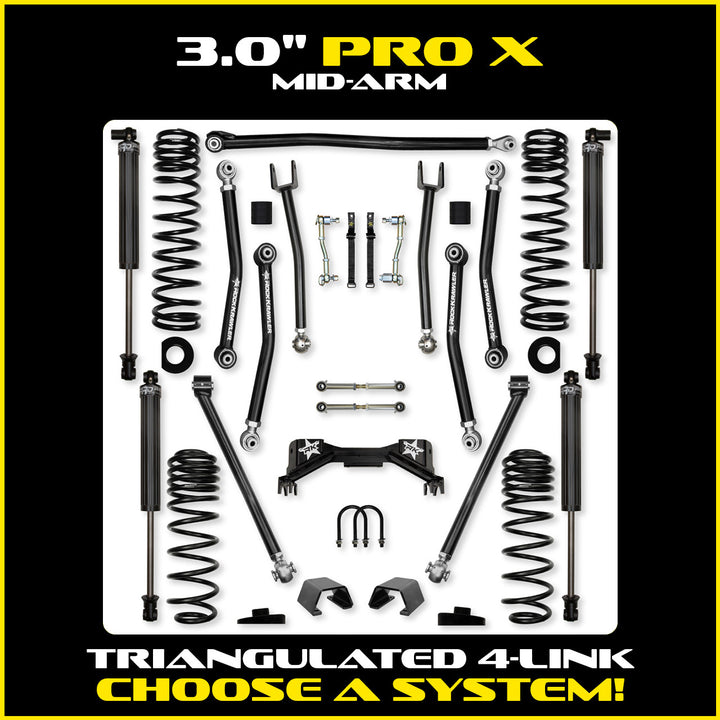Rock Krawler 3.0 Inch Pro-X Mid Arm Lift Kit - 2020+ Gladiator JT - kit and shock packages