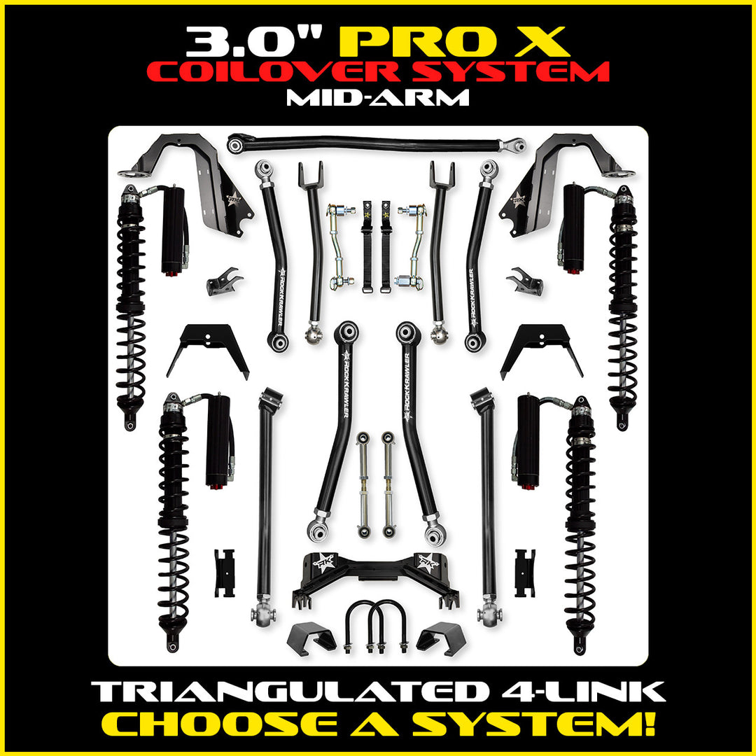Rock Krawler 3.0 Inch Pro-X Mid Arm Lift Kit - 2020+ Gladiator JT - coilover Comp and Trail Runner packages