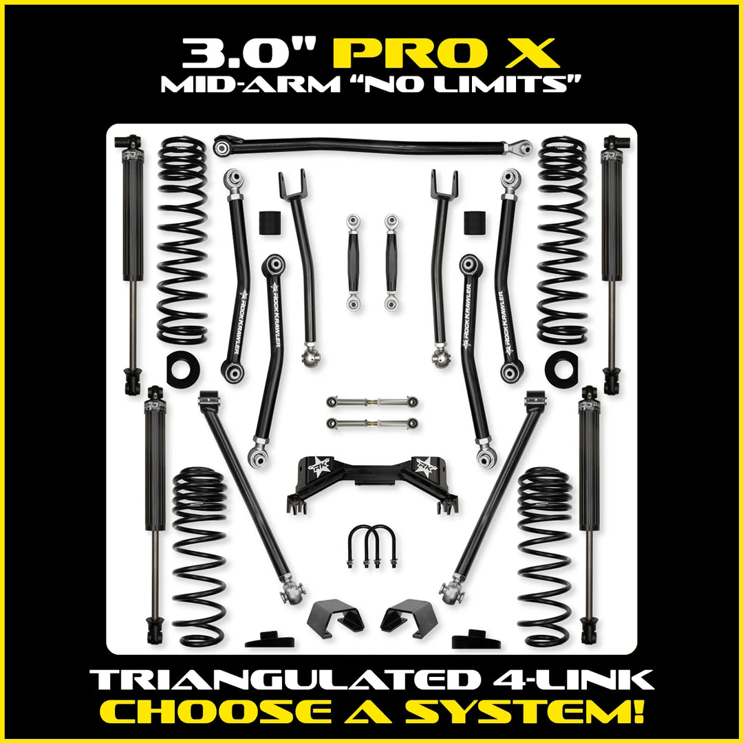 Rock Krawler 3.0 Inch Pro-X No Limits Mid Arm Lift Kit - 2020+ Gladiator JT - kit and shock packages