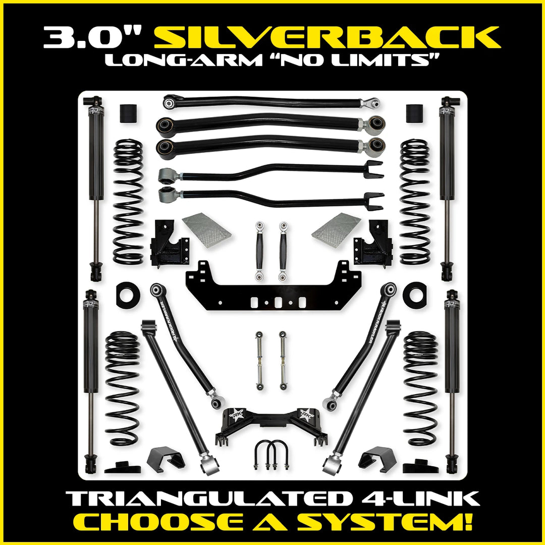 Rock Krawler 3.0 Inch Silverback No Limits Long Arm System - 2020+ Gladiator JT - kit photo