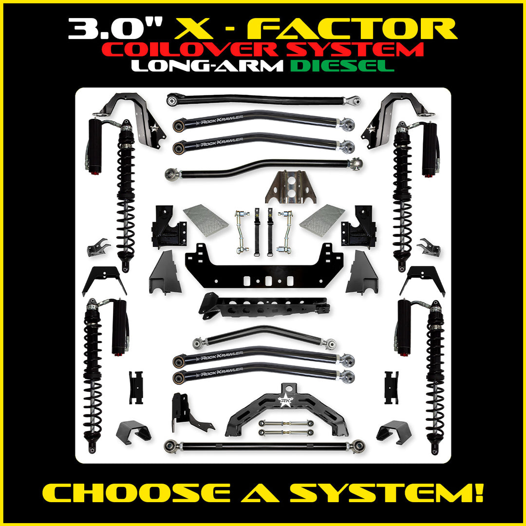 Rock Krawler 3.0 Inch X-Factor X2 Long Arm Lift Kit - 2020+ Gladiator JT - diesel coilover packages