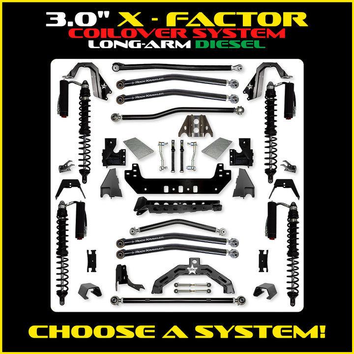 Rock Krawler 3.0 Inch X-Factor X2 Long Arm Lift Kit - 2020+ Gladiator JT - diesel coilover packages